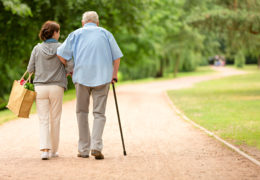 Bien avec mes proches, femme qui aide un retraité pour se promener et faire ses course.